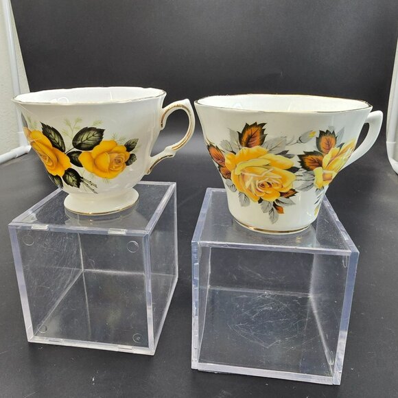 Vintage Yellow Rose Bone China Teacups Set Of 2 Royal Vale and Rosina JJ4093 - Picture 2 of 12